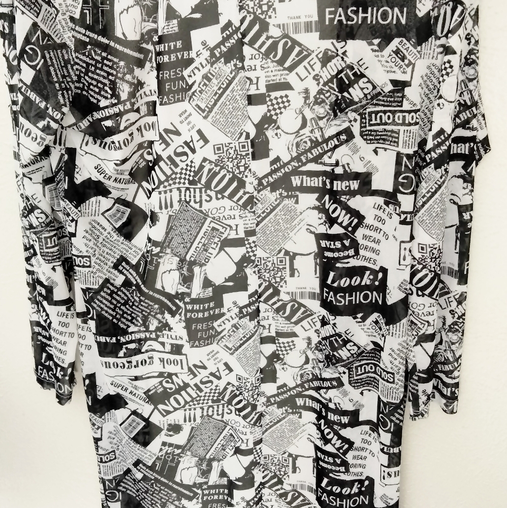 Almost Famous Sheer Long Sleeve Newspaper Print Fashion Cardigan